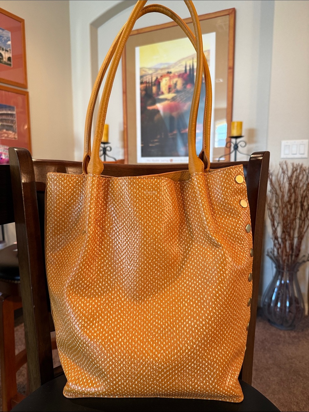 Hammitt Mustard Orange Woven Tote with Stud Details